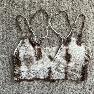 Cream & Brown Tie-dye Boho Crochet Lace Bralette